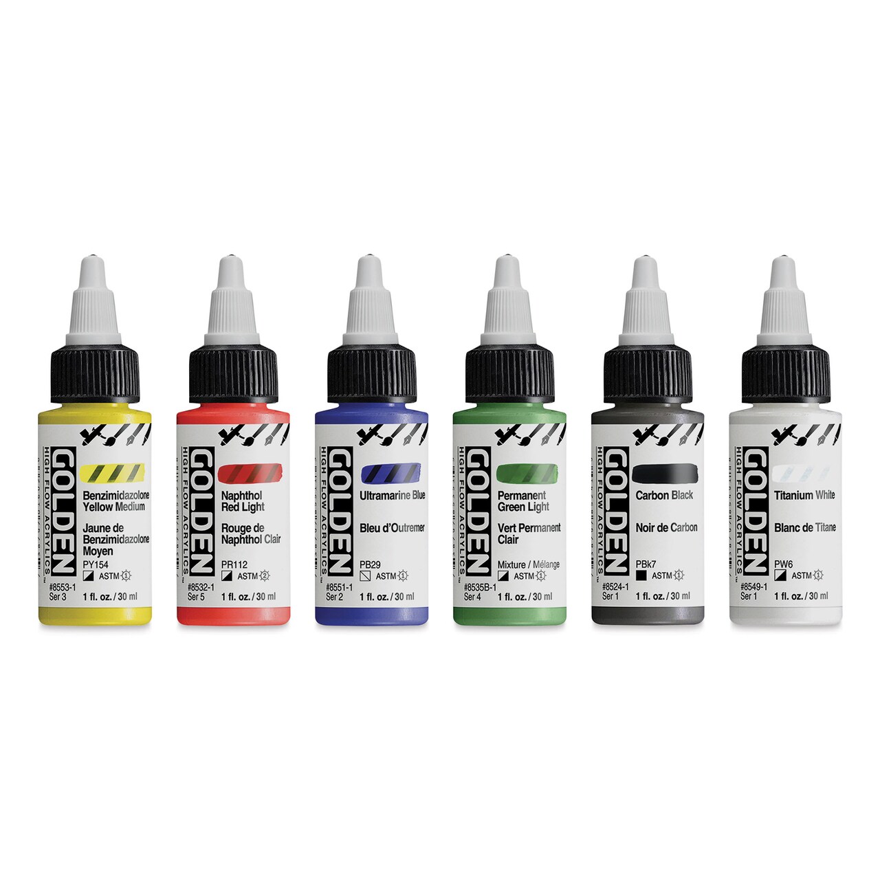 Golden High Flow Acrylics - Set of 6, Intro Colors, 30 ml Bottles